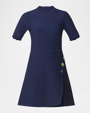 Shoshanna Celeste Floral-Embellished Knit Mini Dress - Blue