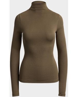 Ralph Lauren Catia Rib-Knit Stretch Silk Mockneck Top - Green