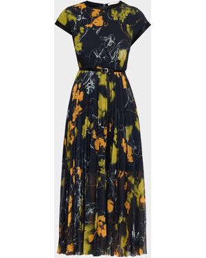 Jason Wu Shadow Floral Pleated Crepe De Chine Midi Dress - Black