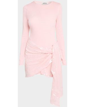 Area Ballerina Pointelle Sequined Draped Mini Dress - Pink