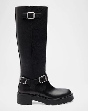Stuart Weitzman Ren Moto Leather Knee-High Boots - Black