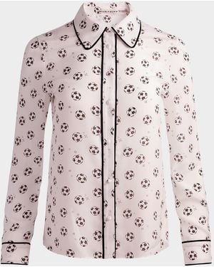 Alice + Olivia Willa Silk Placket Top - Pink