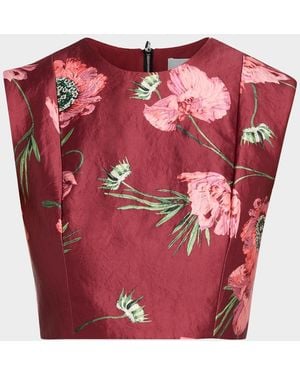 Erdem Floral Textured Satin Sleeveless Crop Top
