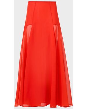 Akris Sheer Silk Organza Godet Midi Skirt - Red