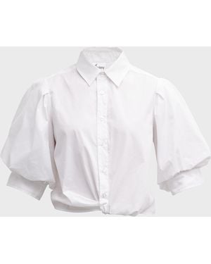 Finley Bomba Button-Down Twist-Front Poplin Shirt - White