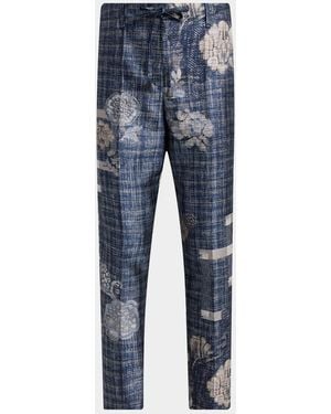 Giorgio Armani Cropped Floral Embroidered Pants - Blue
