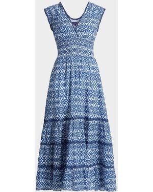 Ro's Garden Hilda Printed Cotton Midi Dress - Blue
