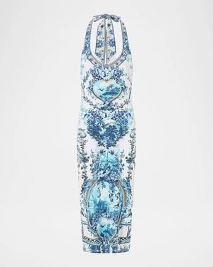 CAMILLA The Porcelain Parlor Print Jersey Halter Dress - Blue