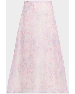Alberta Ferretti Floral-Print Silk Organza Skirt - Pink