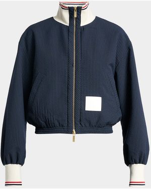 Thom Browne Seersucker Drawstring Track Jacket - Blue