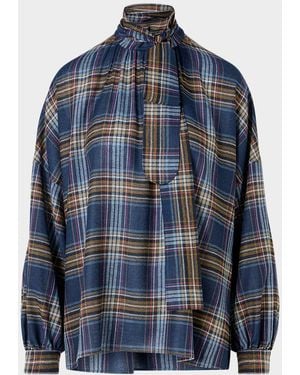 Akris Punto Checked Wool-Blend Blouse - Blue