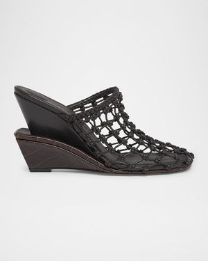 Jacquemus Les Doubles Tresses Croc-Embossed Wedge Mules - Black