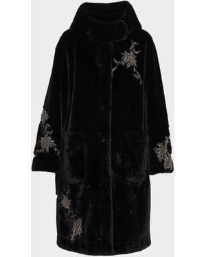 Kobi Halperin Peggy Crystal Applique Faux Fur Coat - Black