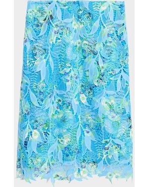 Emanuel Ungaro Harlow Floral-Print Lace Midi Skirt - Blue
