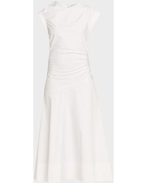 Veronica Beard Lisette Drop-Waist Stretch Cotton Midi Dress - White