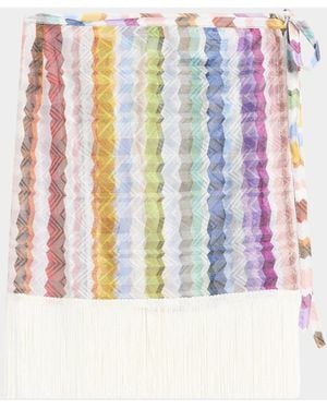 Missoni Chevron Fringe Sarong Mini Skirt - Blue
