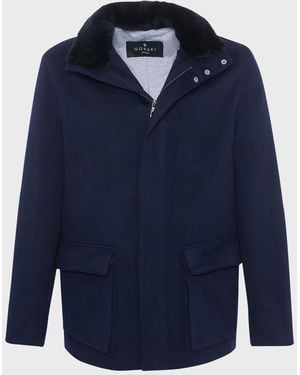 Gorski Apos;S Loro Piana Wool Jacket With Detachable Lamb Shearling Collar - Blue