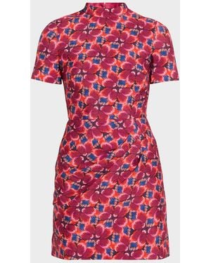 Saloni Draped Floral Mini Dress - Red
