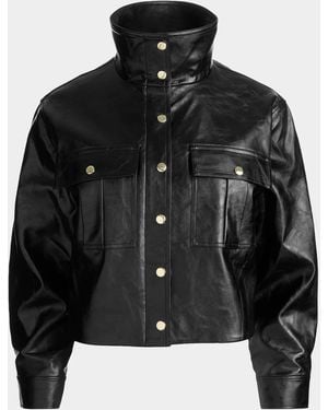 Alice + Olivia James Faux-Leather Cropped Parka - Black