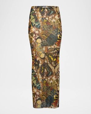 Jean Paul Gaultier Re-Edition Butterfly-Print Mesh Maxi Skirt - Metallic