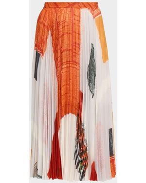 Jason Wu X Robert Rauschenberg Pleated Chiffon Midi Skirt - Orange