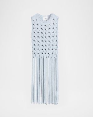 AKNVAS Kiki Cable Knit Fringe Top - Blue