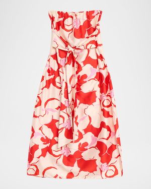MISA Los Angles Damalis Strapless Satin Midi Dress - Red
