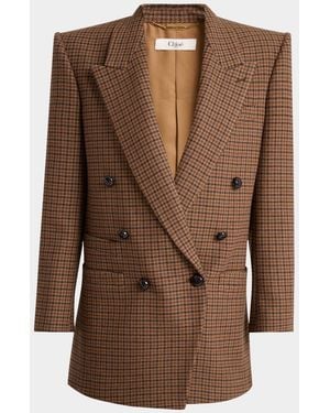 Chloé Herringbone Double-Breasted Jacket - Brown