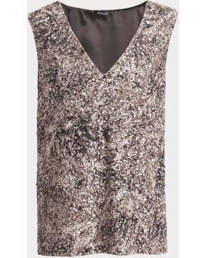 Kiton Plunging Sequined Knit Sleeveless Shirt - Brown