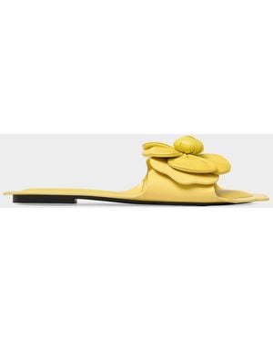 Marc Jacobs The Daisy Leather Flat Slide Sandals - Metallic