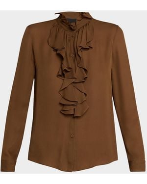 Nili Lotan Lily Ruffle-Embellished Silk Blouse - Brown
