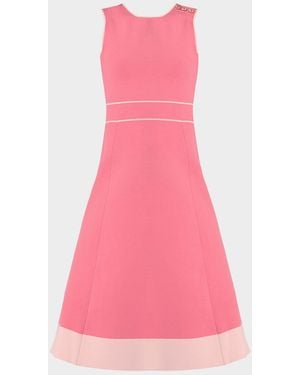 Shoshanna Tiffany Button-Shoulder A-Line Midi Dress - Pink