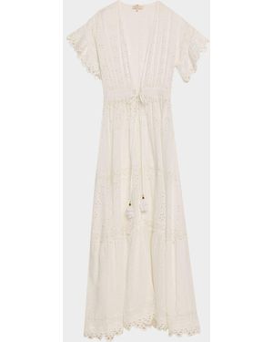 Ramy Brook Janis Eyelet Embroidered Maxi Kaftan Coverup - White