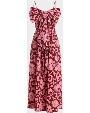 Essentiel Antwerp Floral Cotton Bow Maxi Dress - Red