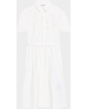 Dice Kayek Cotton Poplin Puff-Sleeve Shirtdress - White