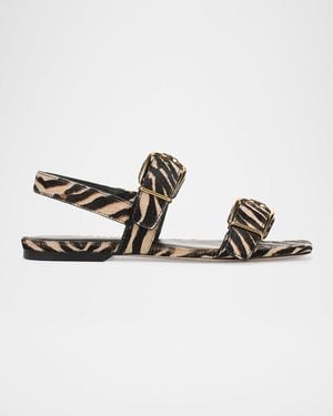 Veronica Beard Maglio Zebra Calf Hair Slingback Flat Sandals - Multicolor