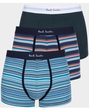 Paul Smith Apos;S Organic-Cotton Mix Stripe 3-Pack Boxer Brief Set - Blue