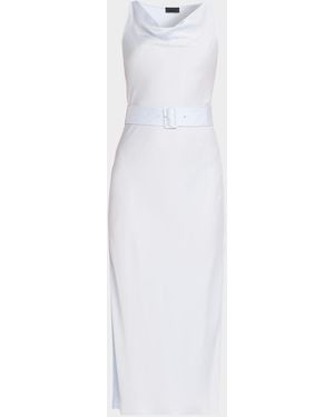 LAPOINTE Satin Sleeveless Belted Dress - White