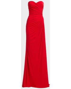 Elie Saab Strapless Draped Trumpet Gown - Red