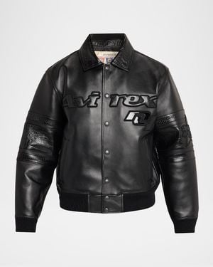 Avirex Apos;S Legends Leather Croc-Effect Trim Bomber Jacket - Black