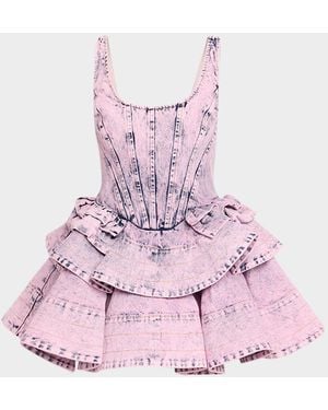 AKNVAS Kaitlyn Denim Flounce Mini Dress - Pink