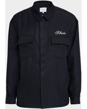 Rhude Cotton Dual Pocket Chest-Logo Work Shirt - Blue