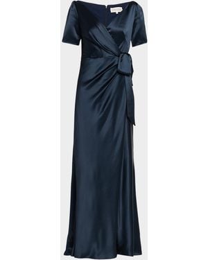 Saloni Marilyn Silk Wrap Dress - Blue