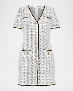 MILLY Braided V-Neck Knit Mini Dress - Gray