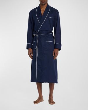 Derek Rose Apos;S Dotted Royal Robe W/ Piping - Blue