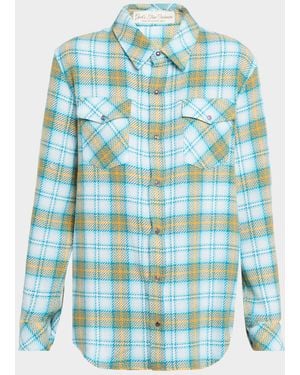 God & apos;s True Cashmere Freedom Tartan Cashmere Flannel Shirt - Blue