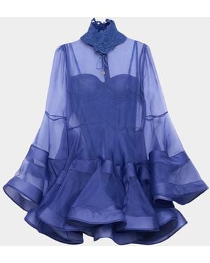 Zimmermann Clash Lantern Mini Dress - Blue