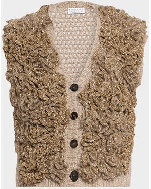 Brunello Cucinelli Cashmere-Blend Sequin Knitted Vest - Brown