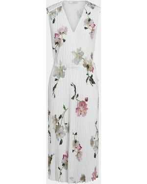 Vince Floral Pleated V-Neck Midi Dress - White