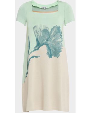 Misook Floral Jacquard Knit Knee-Length A-Line Dress - Blue